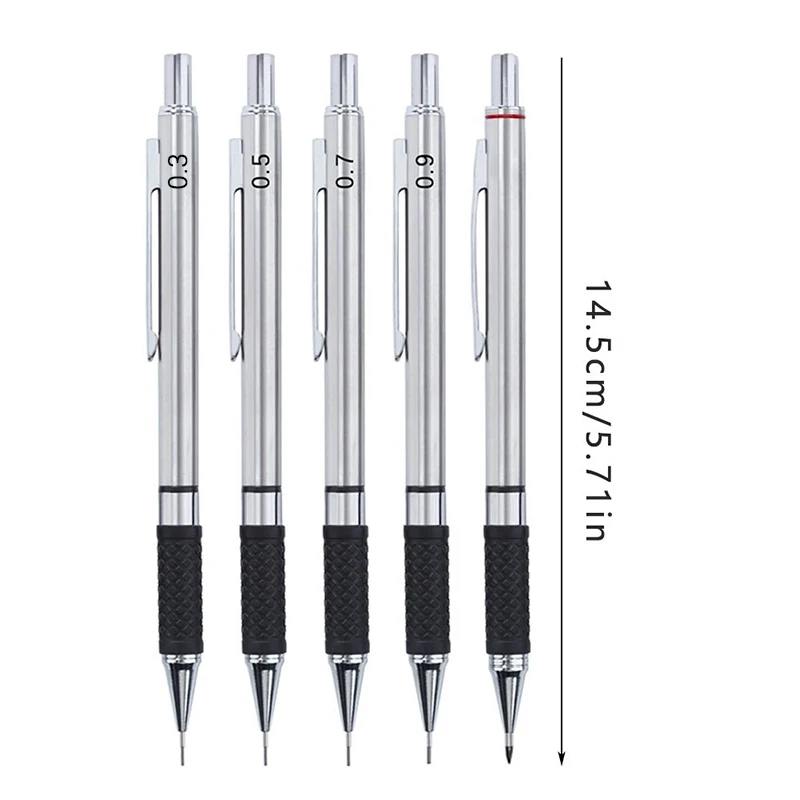 Mechanischer Metallbleistift 0,3/0,5/0,7/0,9/2,0 mm HB Automatikbleistift mit Schutzhülle Büro- und Schulbedarf Schreibutensilien – Detail 5
