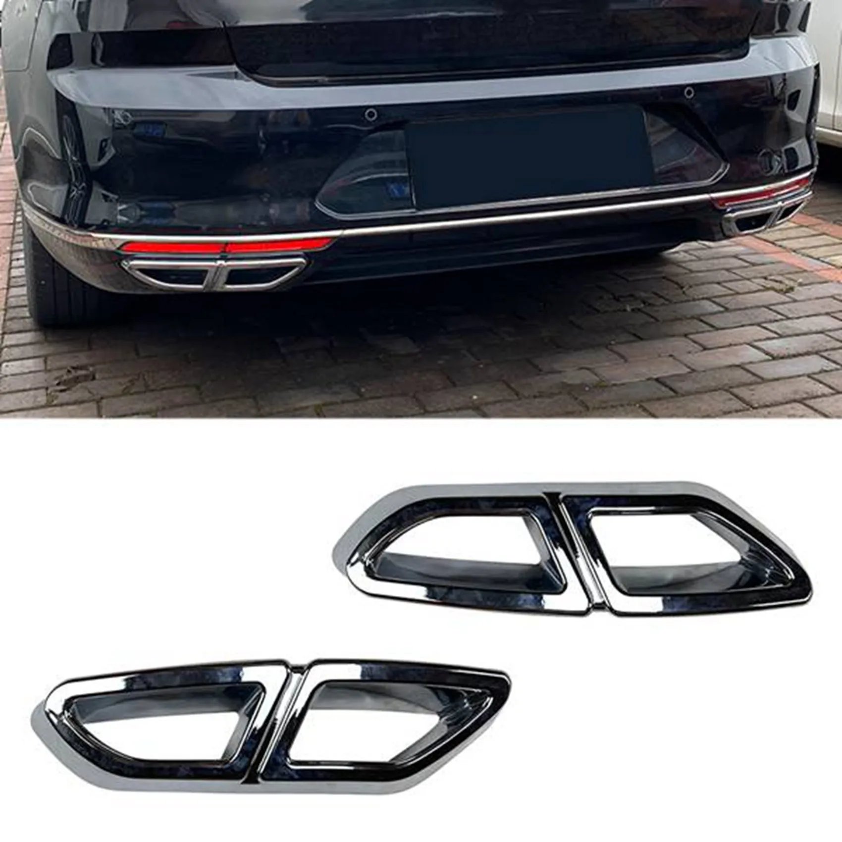 Car Tail Throat Frame Exhaust Pipe Trim for Volkswagen Magotan Passat B8 (Overseas Passat) 2016-2019 Silver