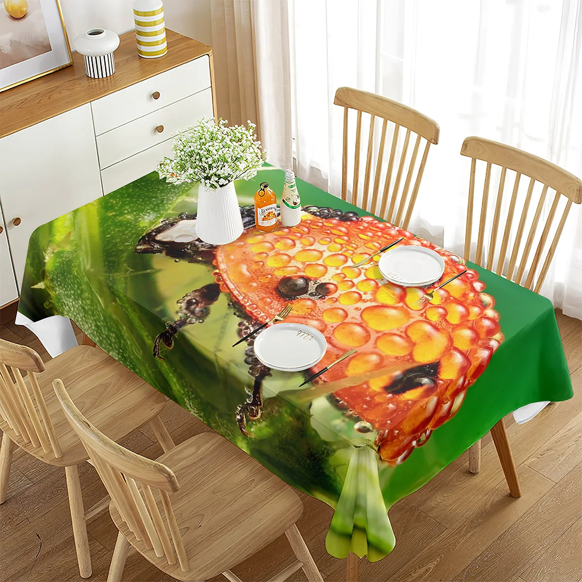 

Macro Photography of Nature Tablecloth, Ladybugs Print Insect Theme Table Cloth, Dining Room Kitchen Rectangular Table Cover
