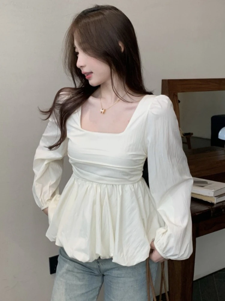 Camicie e camicette bianche da donna a maniche lunghe bellissime in promozioni Vendita di moda 2025 Elegante top corto da donna sociale Y2k