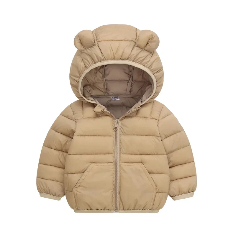 New Boys Solid Color Jacket Kid's Hooded Zipper Down Cotton Coat Autumn Winter New Girls Thickened Casual Cute Outerwear 2-6Y