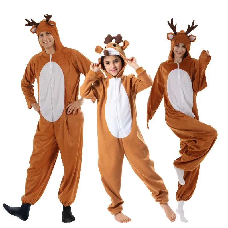 

Christmas Deer Onesie Couple Funny Party Stage Props Costume Bar Reindeer Suit Halloween Autumn Polyester Material