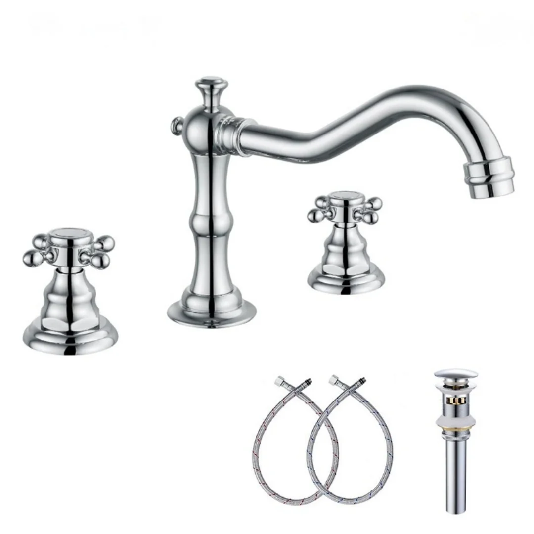 

Copper brushed gold Bathroom Faucet Widespread 3-hole Black basin faucet hot cold Black Wash Faucet Chrome Lavotory Faucet