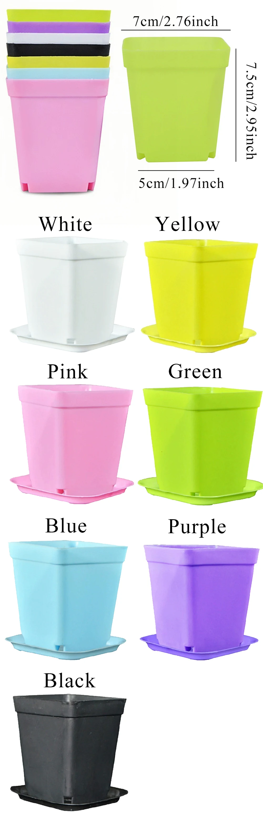 20 Teile/satz Candy Farbe 7cm Platz Mini Blumentopf mit Tablett Büro Desktop Anlage Wachsen Container Sukkulenten Topf Garten Kindergarten ZYF – Detail 1
