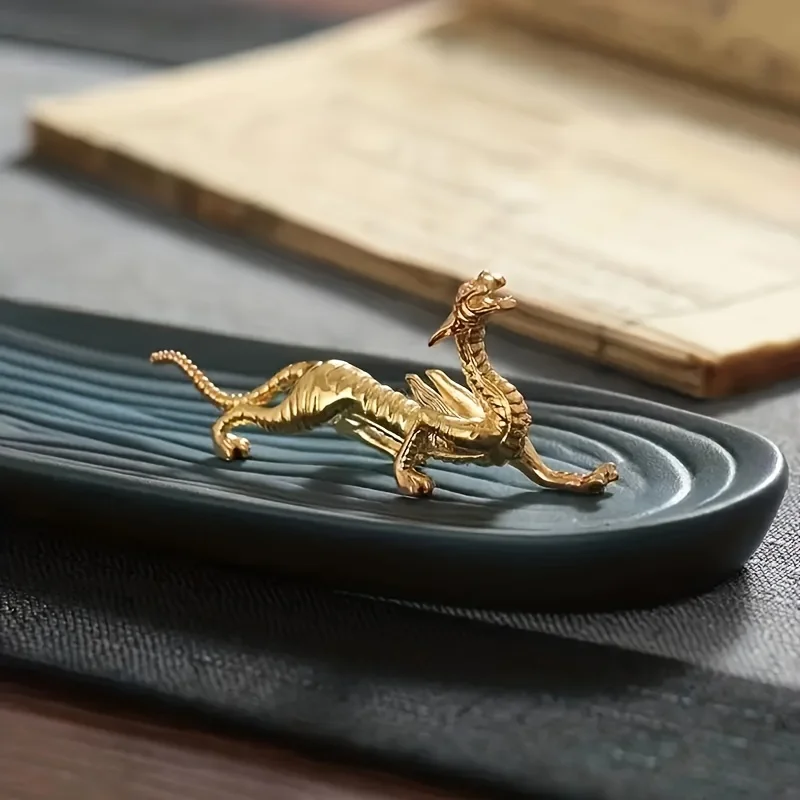 1Pc Metal Gold Dragon Incense Stick Burner Dragon Incense Holder Mini Sandalwood Censer Home Office Decor (Without Incense)