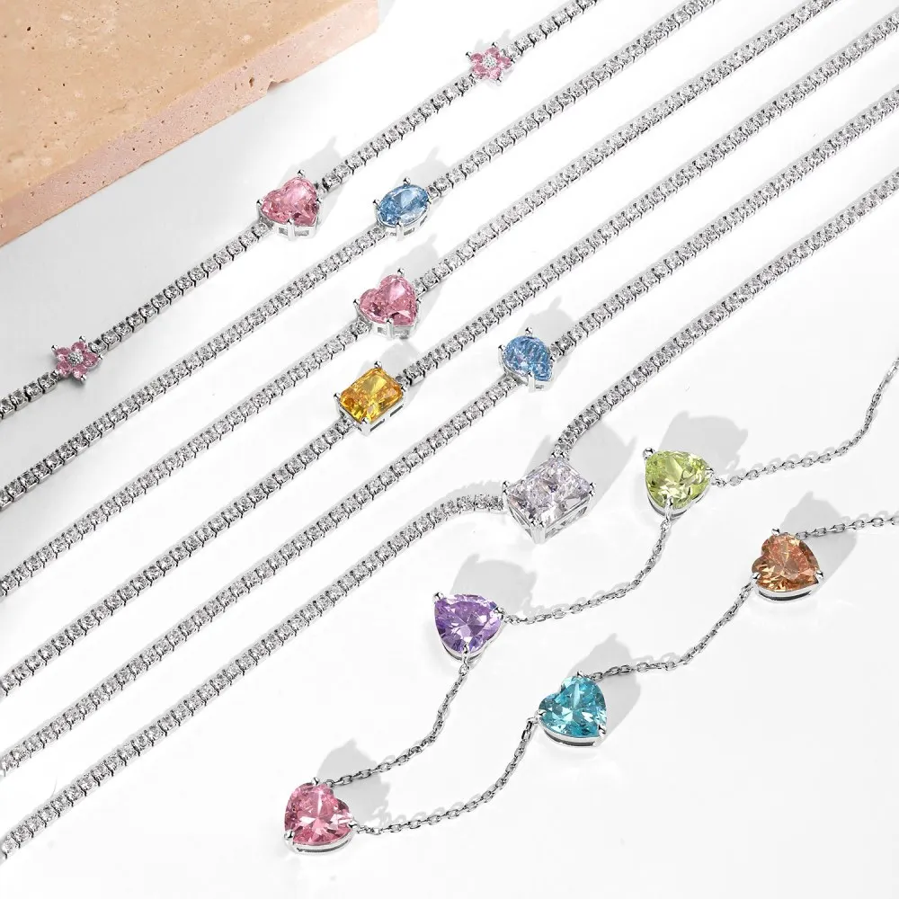 S925 Sterling Silver Tennis Necklace Women Radian Ice Flower Chopped Collar Chain Female 8A Zircon Design Luxury Jewelry Gift