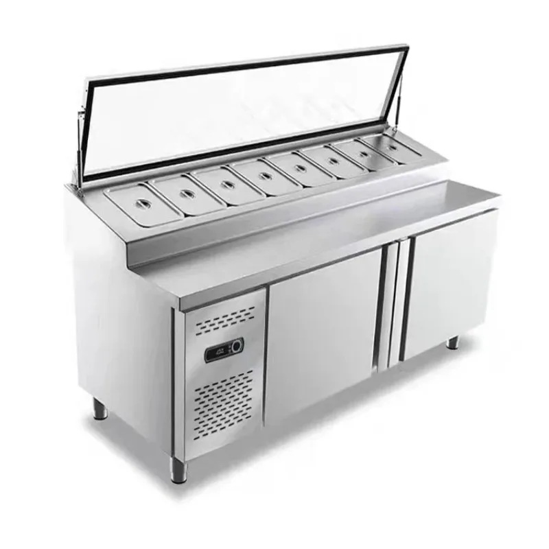 1200 مللي متر الفولاذ المقاوم للصدأ عرض تجاري برودة المبردة المجمدة البيتزا وطاولة السلطة لاستخدام البار والمطاعم