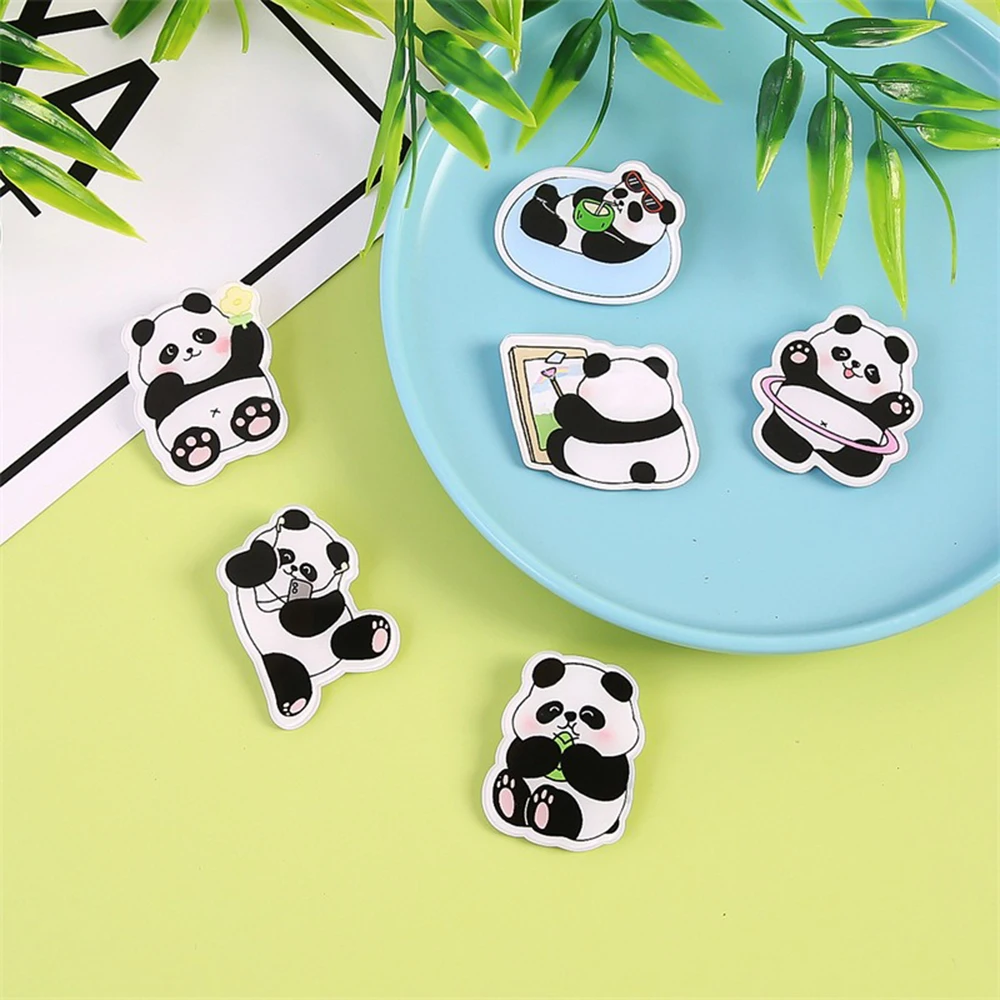 6pcs Cartoon Cute Panda Brooch Badge Acrylic Brooch Mobile Phone Case Patch Creative DIY Accessories Clothing Pen Bag Ornaments