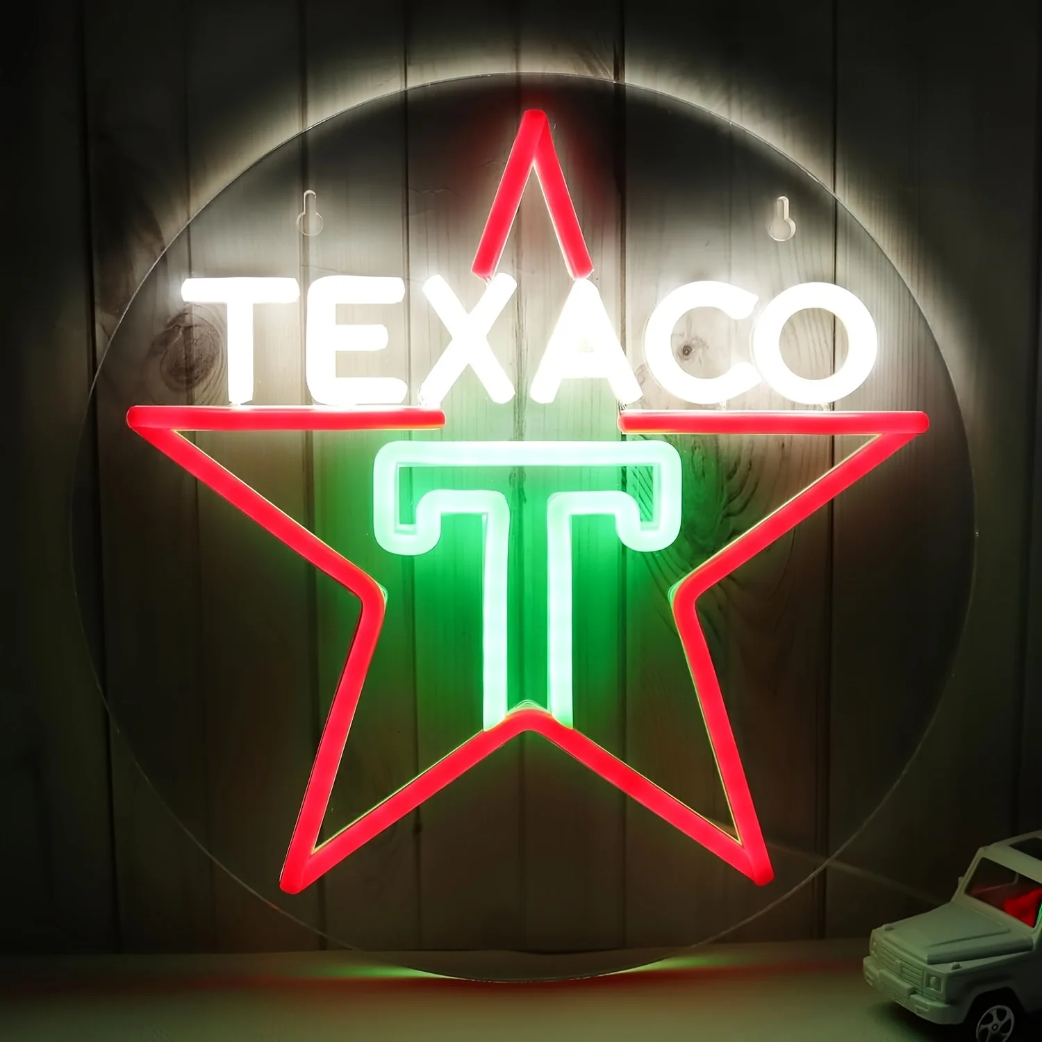 Texaco Star Neon Sign for Garage Decor, USB Powered LED Light Wall Hanging with Switch,Ideal for Man Cave, Bar, Lubricant Shop