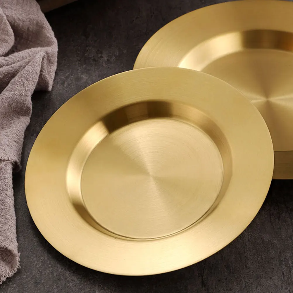

1pc Golden Stainless Dinner Plate 18CM Round Pasta Dessert Tray Metal Stainless Steel Food Plate Food Serving Platter