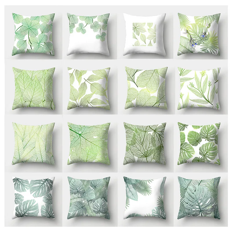 Green plant leaf decoration pillowcase polyester cushion cover 45X45 autumn home  sofa