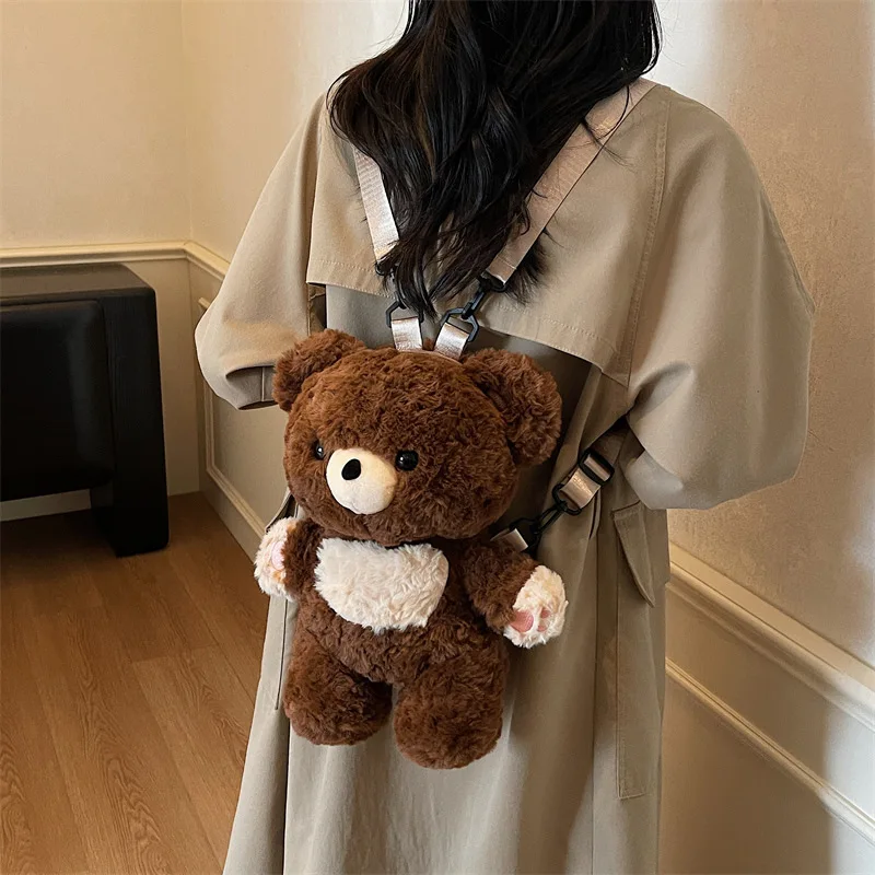 

Plush Bag Women's Shoulder Backpacks Crossbody Bag Bear Doll Bag Handbags Cute and Funny Backpack Storage Decoration