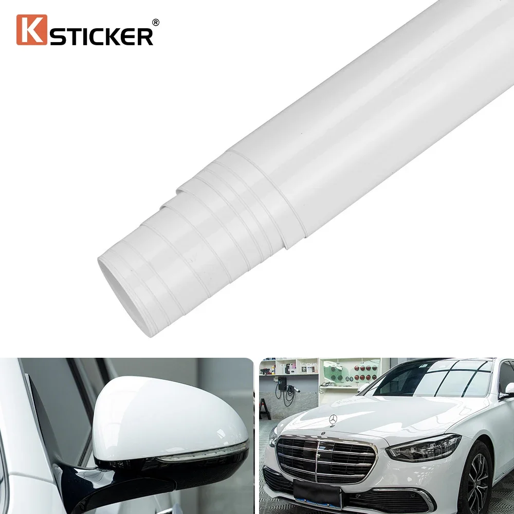 

5OCM Glossy White Color Car Wrap Vinyl Film Roll Cover Automotive Motorcycle DIY Adhesive Sticker Sheet Auto Tuning Accessories