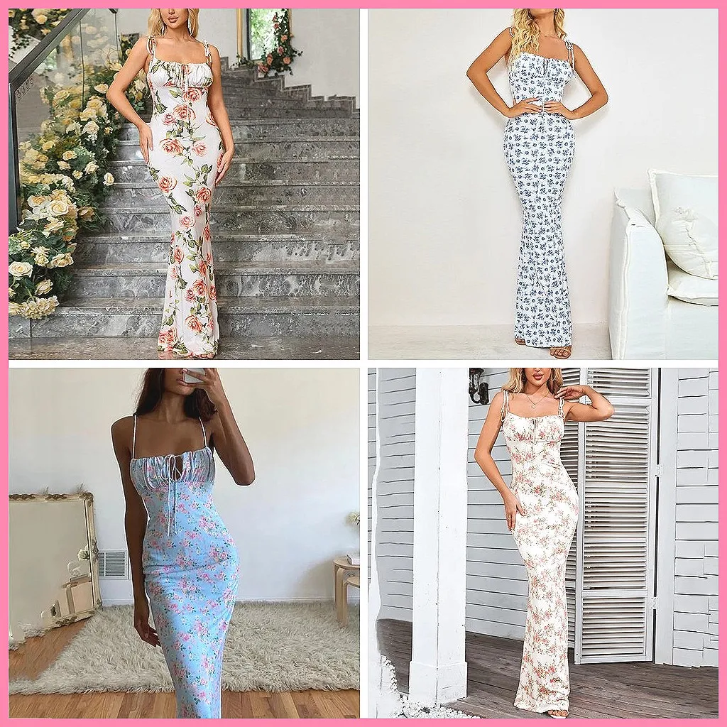 Elegant Floral Print Maxi Dress, Sexy Backless Boho Sleeveless Dress for Summer Party