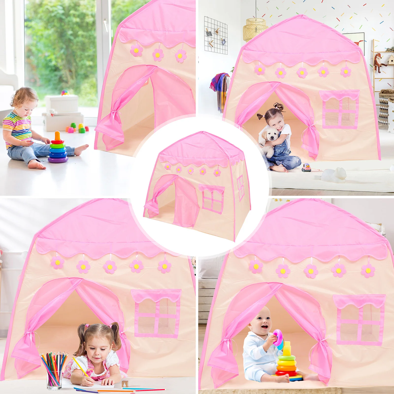 Kleine Kinderspielhauszelte für Jungen und Sitzschloss Kleinkind drinnen mit Prinzessin