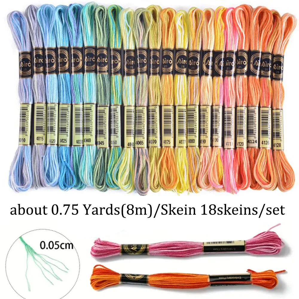 18 Colors Embroidery Thread Cotton Sewing Skeins Craft Cross Stitch Floss Kit ,8 Meters, 6 Strands Sewing Handmade Sewing Tool