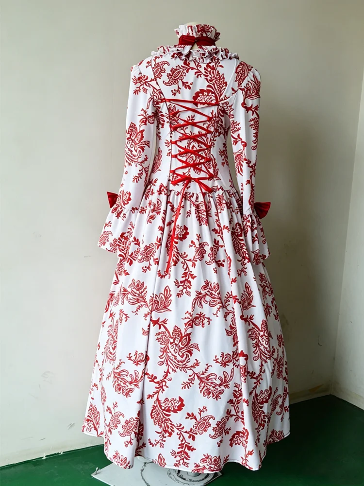 Womens Vintage Ball Gown Victorian-style Bell-Sleeve Princess Dress with Ruffles Long Printed Dress for Halloween and Carnival view 3