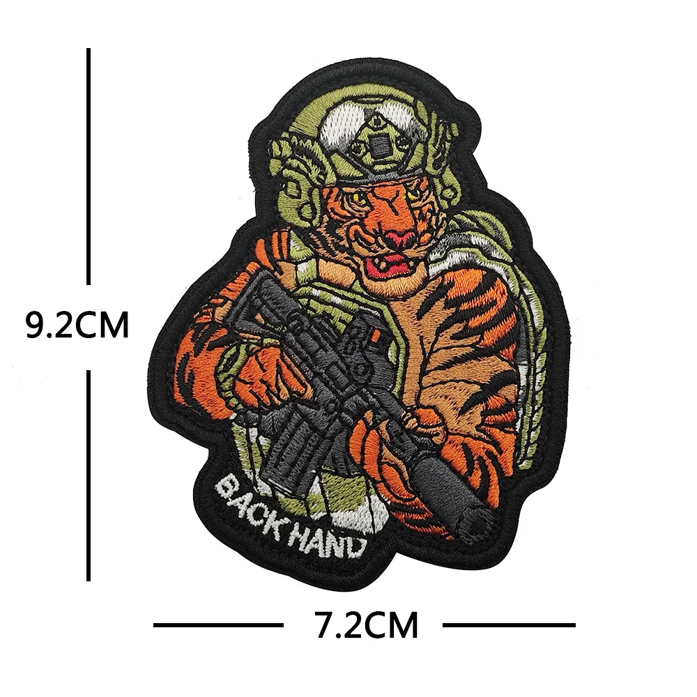 Tiger Panda with Gun Tactical Embroidery Patches for Clothing Military Accessory Hook and Loop Patch Backpack Stickers Cat Badge