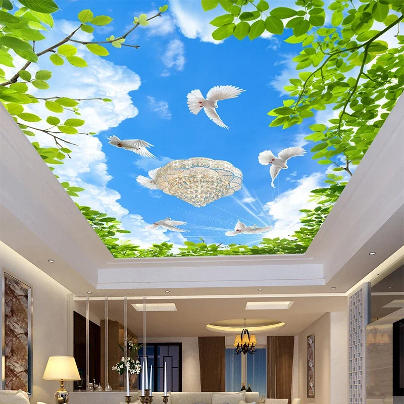 

Blue Sky Pigeon Wallpapers Ceiling Mural Wallpaper 3D Stereo Space Wall Papers Personalized Living Room Hotel Papel De Parede