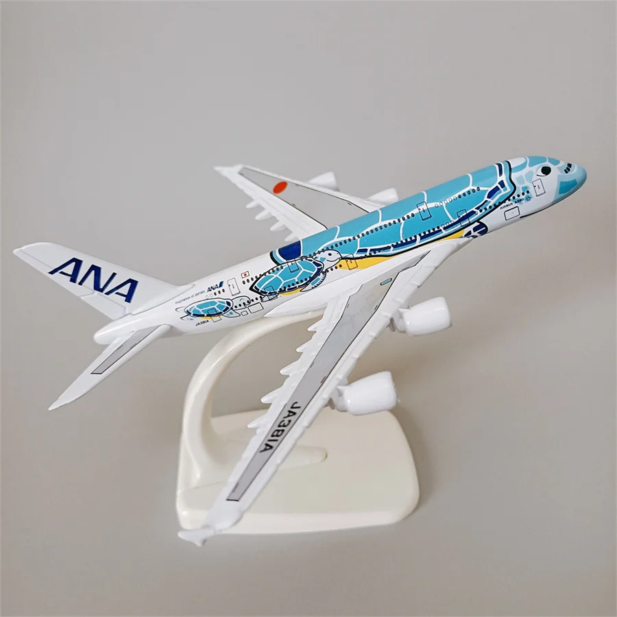 14*16cm Air Japan ANA Airlines Blue Cartoon Sea Turtle Airbus 380 A380 Airways Metal Alloy Diecast Airplane Model Plane Aircraft