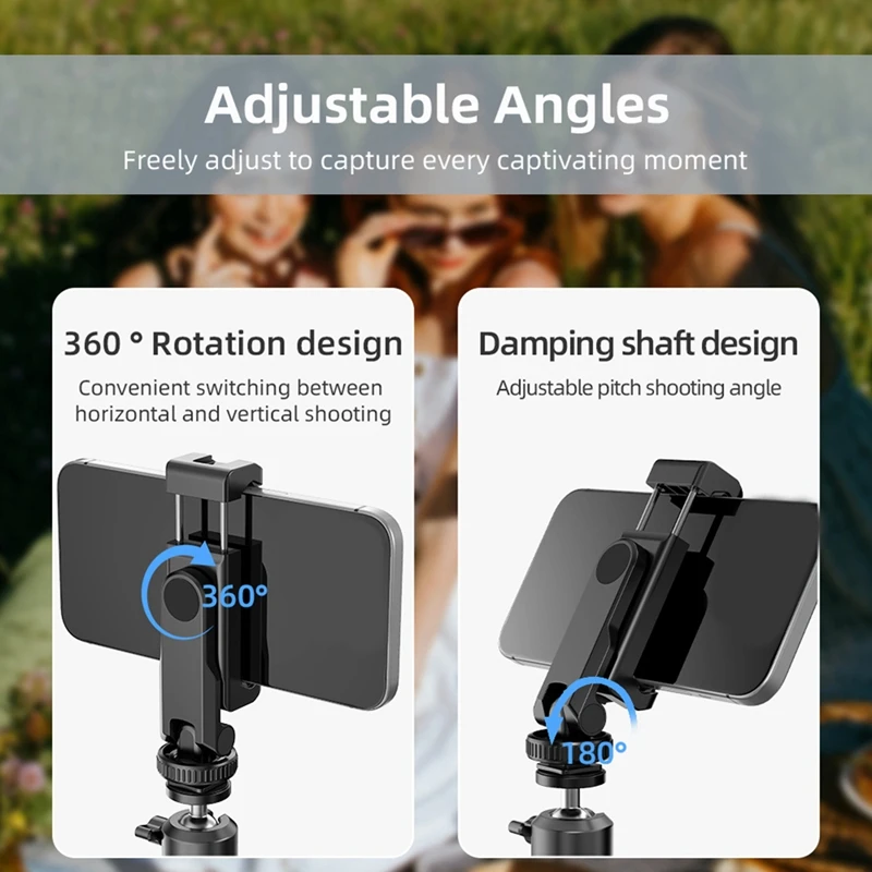 Multi-Functional Phone Holder Clamp Phone Tripod Mount Rotatable With Dual Cold Shoe Mounts For Smartphone Vlog