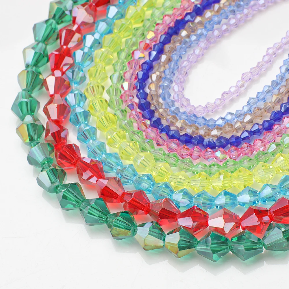 2/3/4/6/8MM AB Glass Bicone Beaded Faceted Crystal Loose Beads DIY For Jewelry Making Supplies Needlework Accessory Wholesale