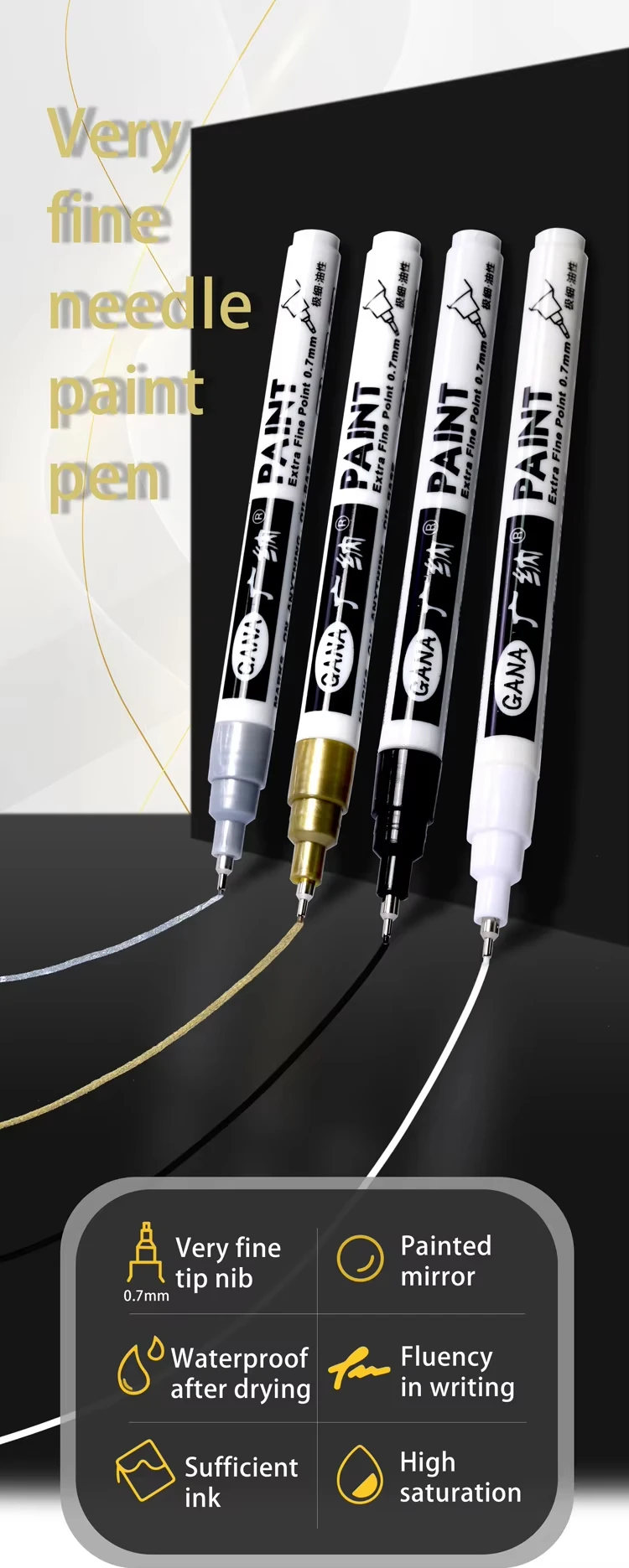 Permanenter Farbmarkierungsstift mit feiner Spitze, DIY-Farbmetallic-Stift, permanenter Gold-Silber-Marker, Ausbesserung, Schulmodellmalerei – Detail 2