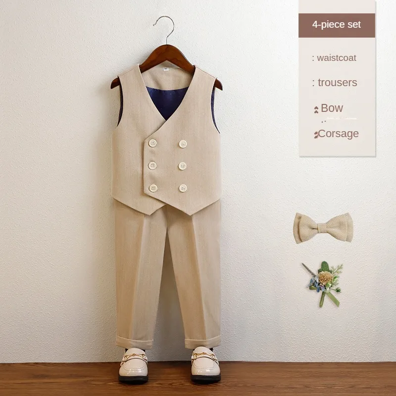 Classic Double-Breasted Suit for Boys 2 To12 Years Elegance for Young Gentlemen Evening Blazer Set Children Performance Costume