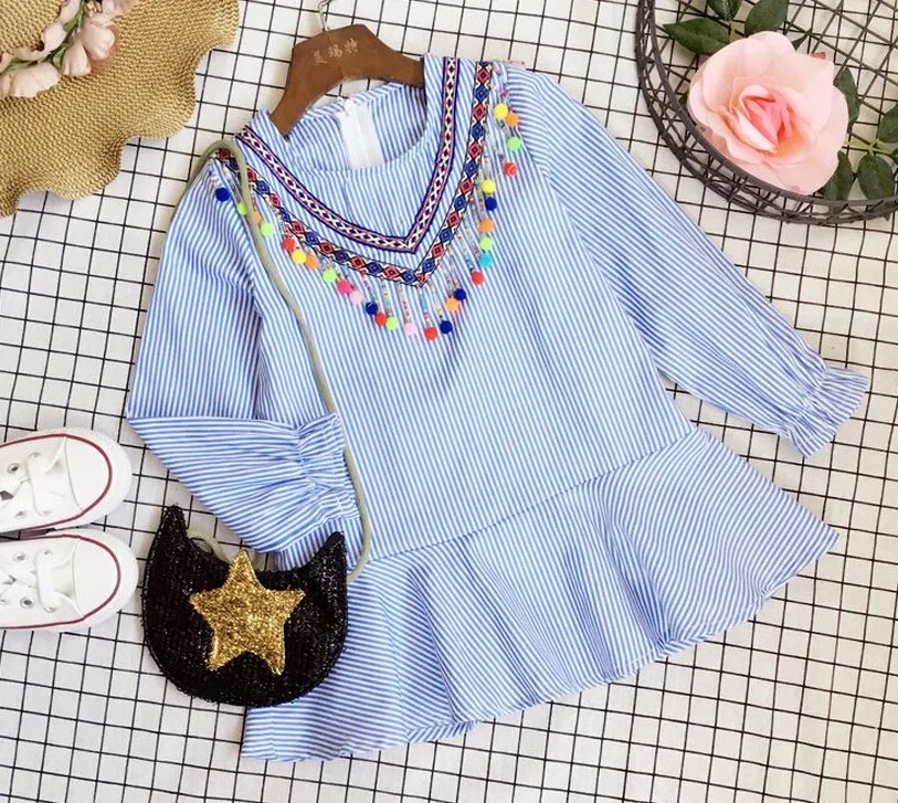 Baby Girls' striped long-sleeved dress 2023 spring  autumn new style children's Dresses