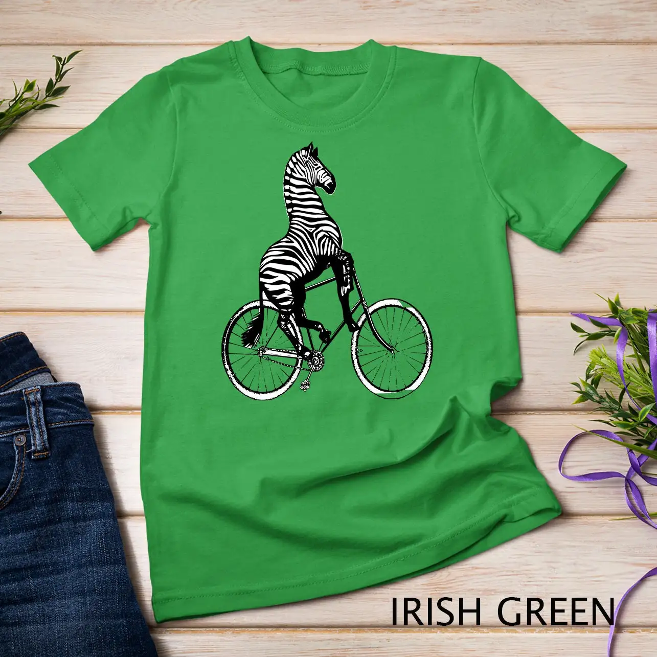 Zebra Riding On Bicycle Funny Stripes Animal Rider Humor T Shirt Sweat