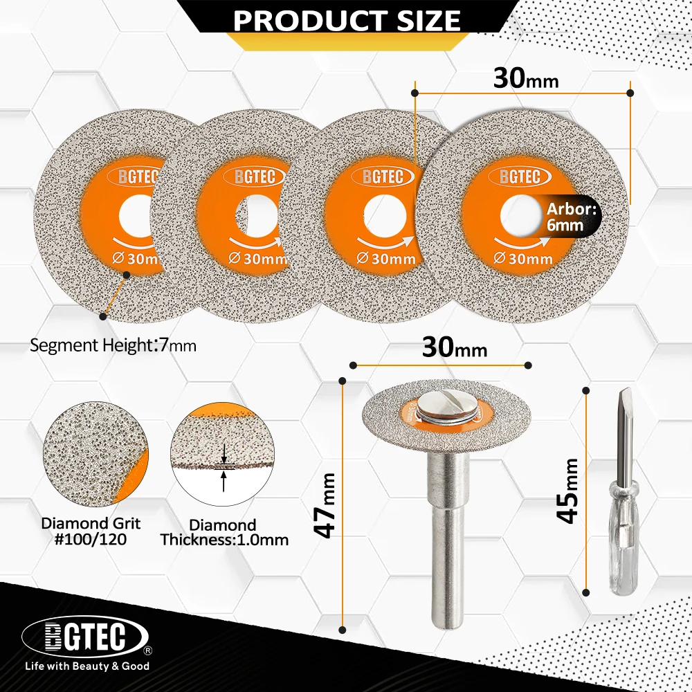 BGTEC 30/40/50mm Mini lama per sega in vetro diamantato con disco da taglio ultrasottile con gambo rimovibile da 6mm per piastrelle per bottiglie di vino in cristallo di giada
