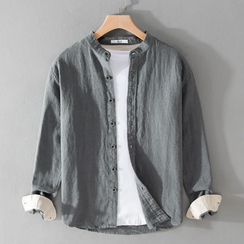 

Chinese Sle Simple Long Sve Linen irt Men's Spring New Small Stand Collar Cotton Linen Casual Loose irt Breathable L...