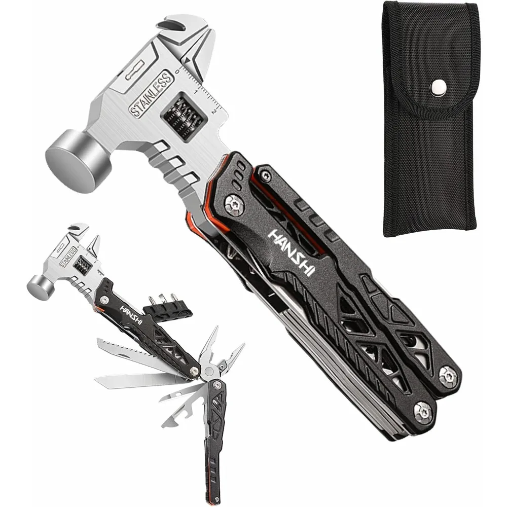 

Upgraded Adjustable Wrench Multitool Hammer with YG10 Tungsten Steel Replaceable Wire Cutters for Men,18 in 1 Pocket Multi