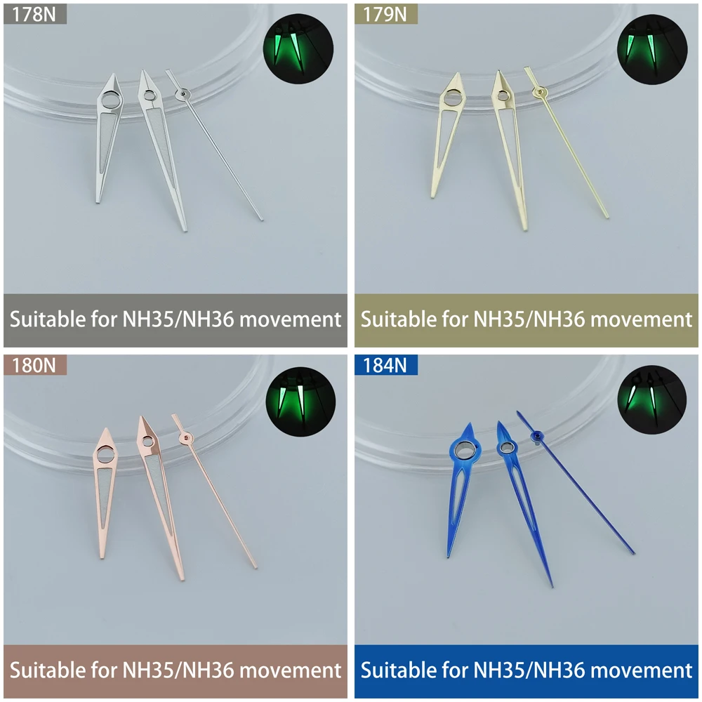 suitable for NH35 NH36 movement pointer watch hour minute second needle green blue lumen pointer NH35 NH36 hand watch parts