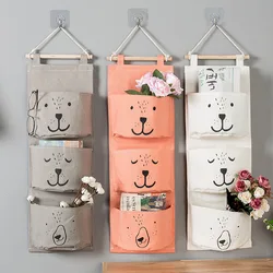 3 Pockets Cute Wall Mounted Storage Bag Closet Organizer Clothes Hanging Storage Bag Children Room Pouch Home Decor