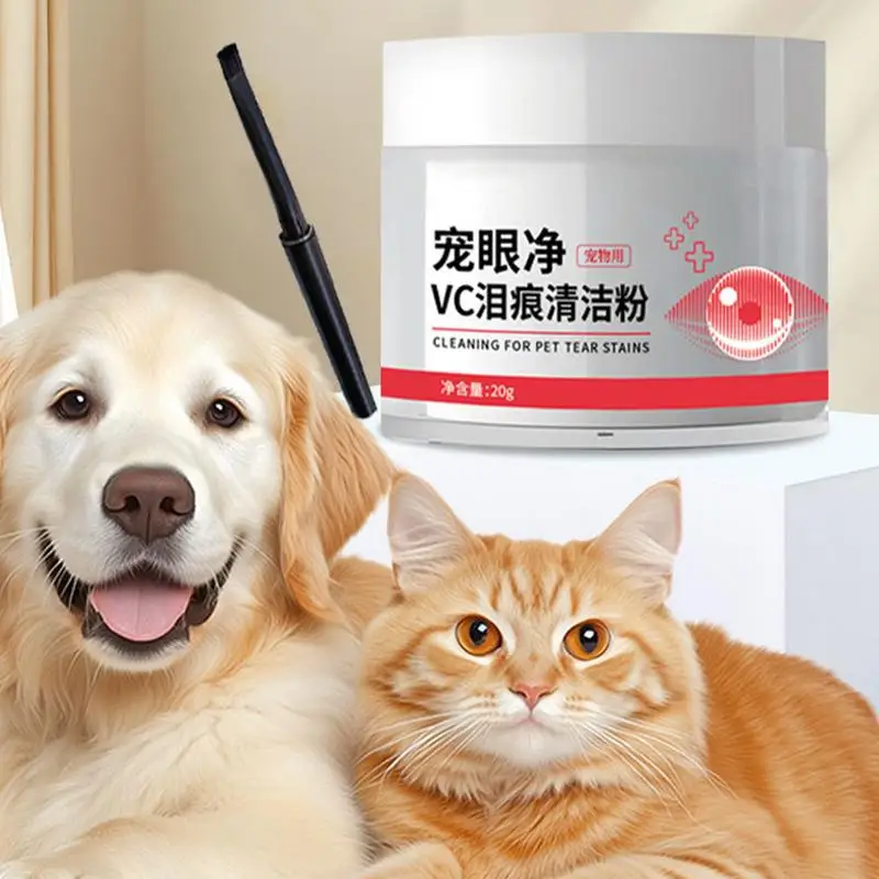 20g Cat Tear Stain Powder Gentle Absorbing Tears Powder for Puppies And Kittens With Brush Non-Irritating Cat Tear Stain Cleaner