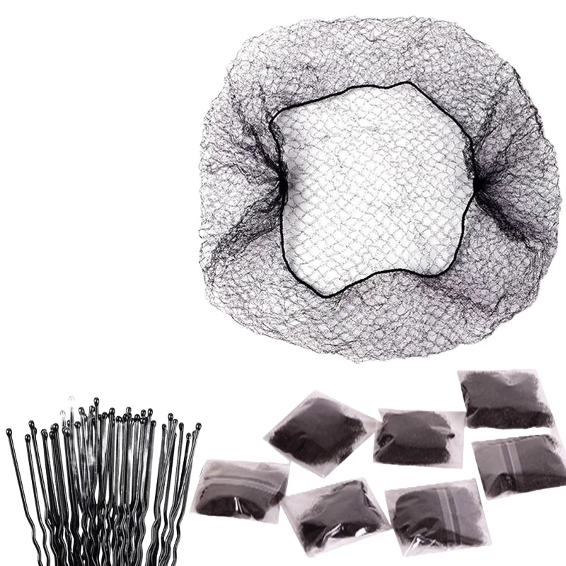 

Набор черных сеток для волос (включая 150 невидимых эластичных нейлоновых сеток для волос и 150 U-образных заколок)