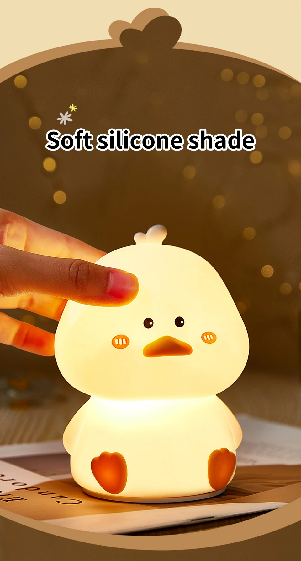 Rechargeable LED Night Light Duck Patting Silicone Lamp Cute Children Nightlights for Home Bedside Room Decor Birthday Gift