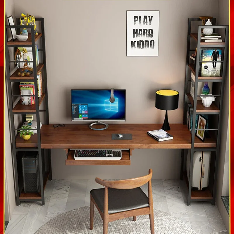 Solid wood desk bookshelf combination study table bookcase integrated student home bedroom corner computer desk desktop simple