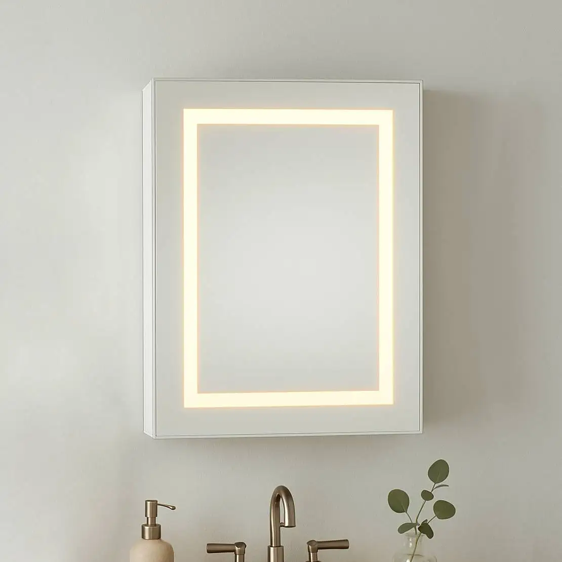 

Luxury Light Emitting Diode Smart Bathroom Makeup Mirror Cabinet Wall Mounted Medicine Rack Storage Surface Mount Luxury Bathroo