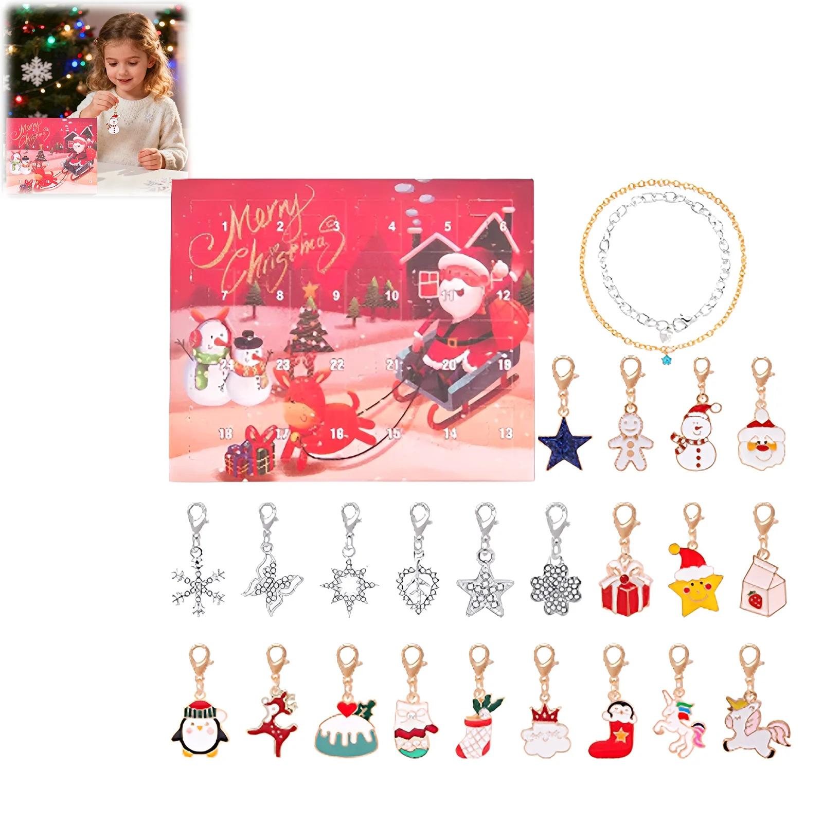 Zegary odliczające do Świąt Bożego Narodzenia 2025, kalendarz z niespodziankami: zawieszka ze stopu do biżuterii, pudełko prezentowe na Adwent, stopery, timer z alarmem.