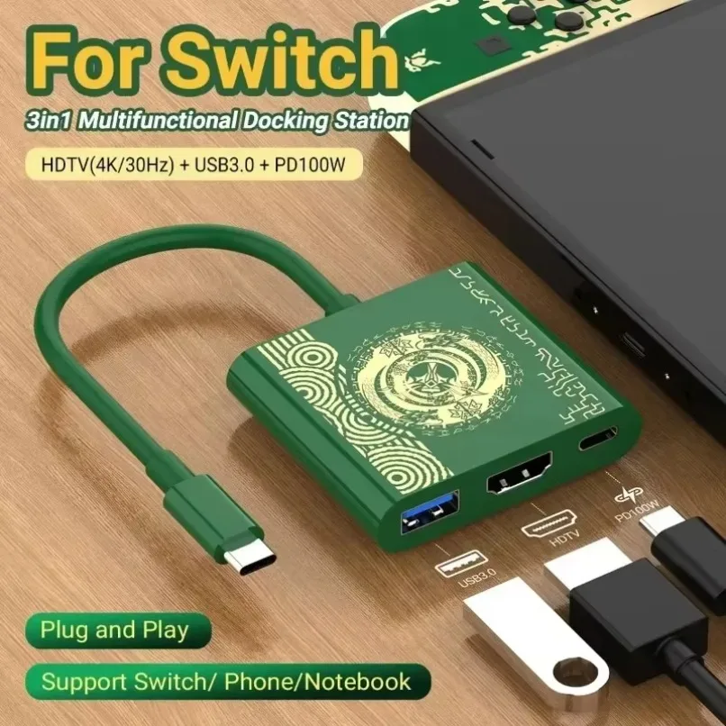 PD 100W 3 in 1 Docking Station for Switch HDMI 4K USB 3.0 Hub For Steam Deck Phone Laptop Tablet Portable Travel Mini Universal