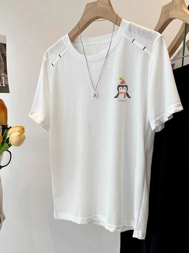 

Повседневная белая футболка ort Sve, женская легкая свободная посадка, летняя мода, простой дизайн, универсальный топ небольшого размера