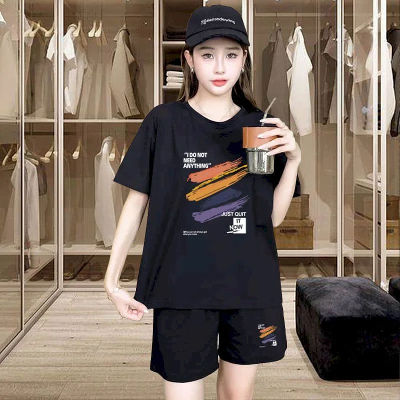 Sporty Shorts Set Loose Korean Style Casual Pants Sets Short Sleeve T-shirt 2 Piece Sets Women Outfits Summer Sportswear Suits