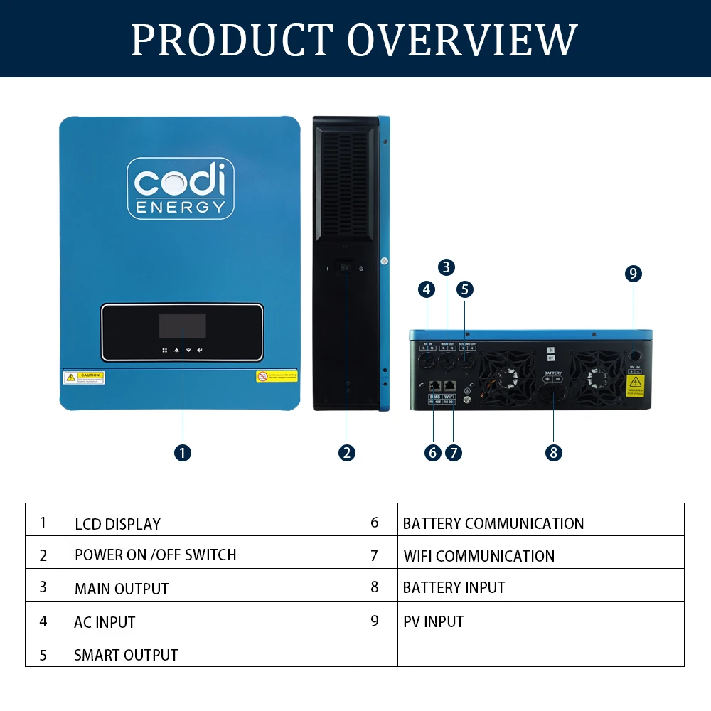 CODI 4.2 KW Hybrid Inverter 4200W Pure Sine Wave 24V 220V Solar Inverters MPPT 450VDC 120A Max Solar Charging Home Inversor