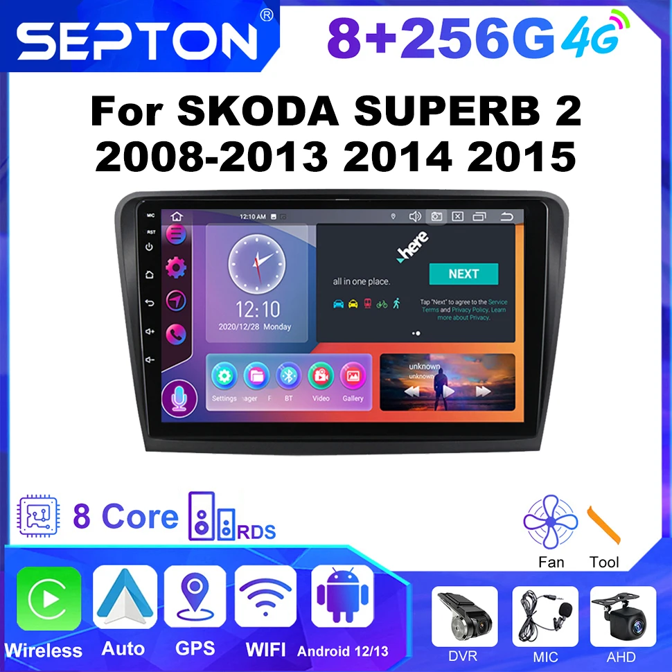 

SEPTON 2din Car Radio Audio For SKODA SUPERB 2 2008-2013 2014 2015 Multimedia QLED Navi GPS Player Wireless Carplay Autoradio 4G