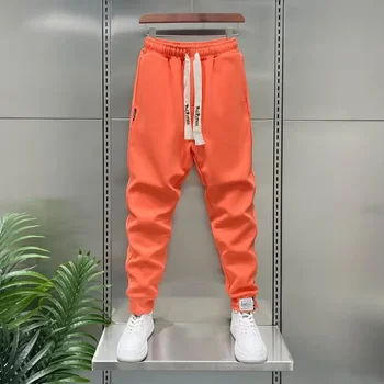 الخريف الرجال البرتقال ركض الكورية شارع العليا بنطال رياضي القطن 9 دقائق Sweatpants المألوف ملابس للرجال 2024