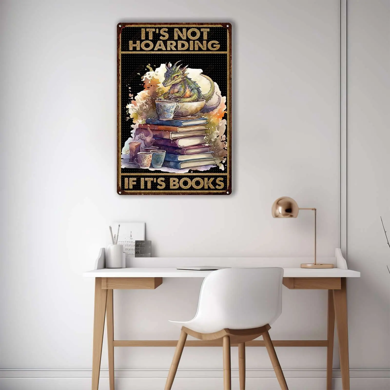 Metal Tin Sign Dragon Metal Tin Sign Dragon Book It;s Not Hoarding If It;s Books Metal Tin Sign Bar Pub Man Cave Wall Decor 8x12