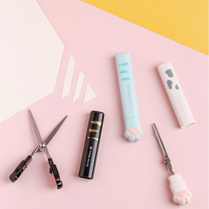 Portable Stainless Steel Scissor Paper Cutting Scissors Cats Paws Pocket Scissors Functional Cutter for DIY Scrapbooking