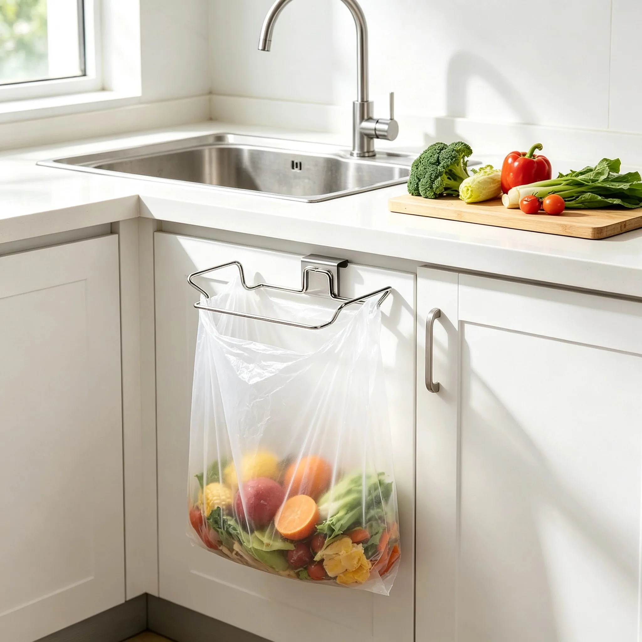 Trash Bag Holder, Rectangular Waste Storage Rack, Space Saving Garbage Bag Organizer, Easy Install Lightweight Kitchen Storage